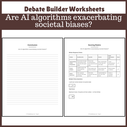 Are AI algorithms exacerbating societal biases? | Favour and Against Worksheet Printable Activity