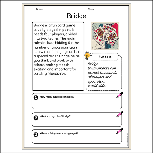 Bridge | Reading Passage Comprehension Questions Writing Facts Worksheet