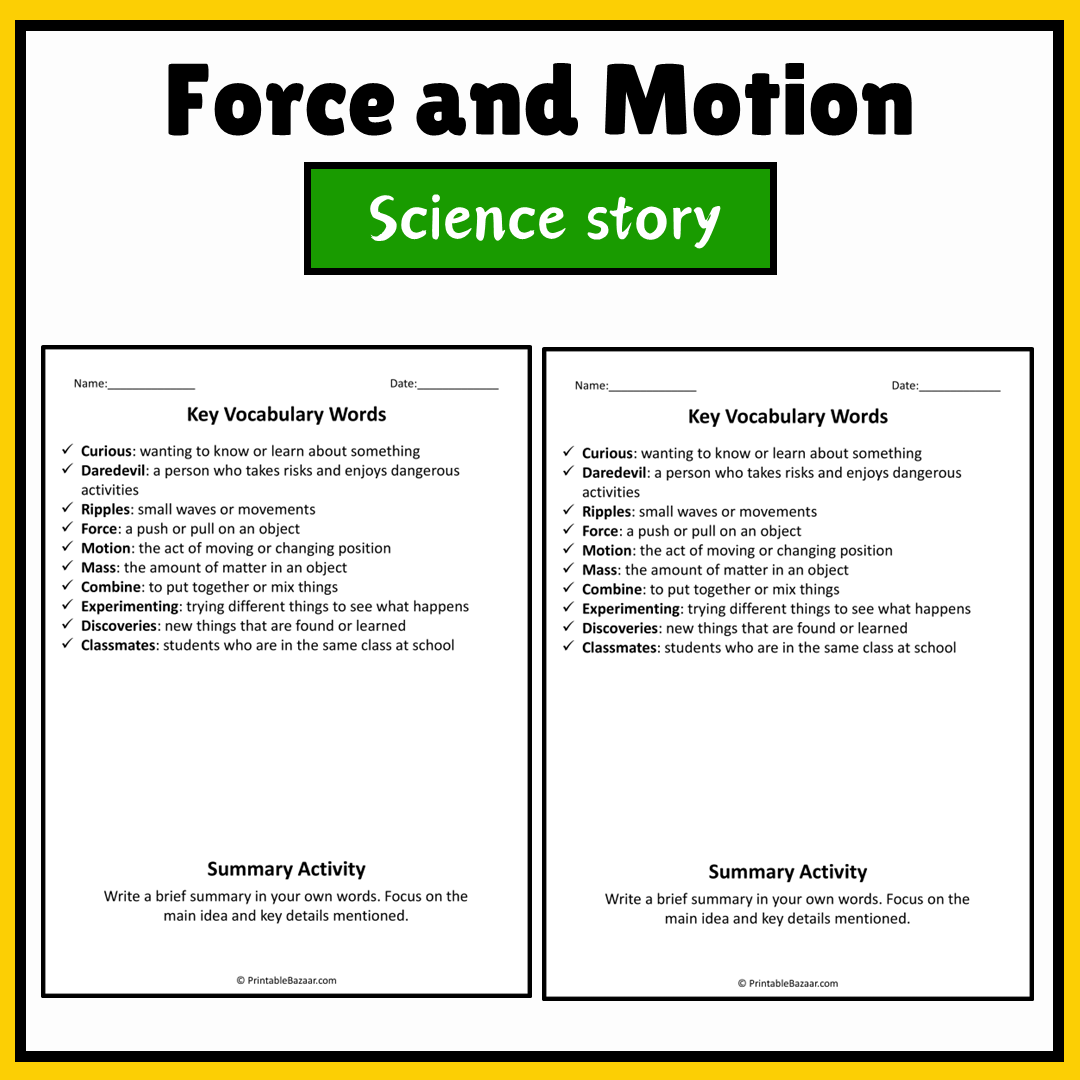 Force and Motion | Science Story Reading Comprehension Activity