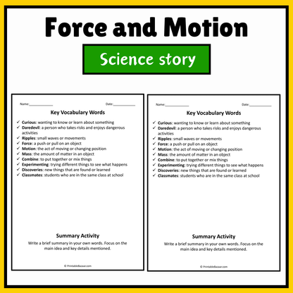 Force and Motion | Science Story Reading Comprehension Activity