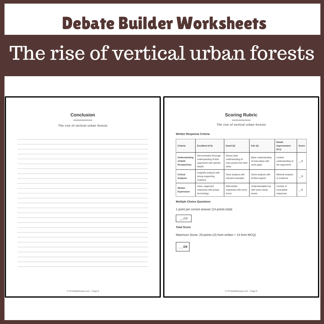 The rise of vertical urban forests | Favour and Against Worksheet Printable Activity