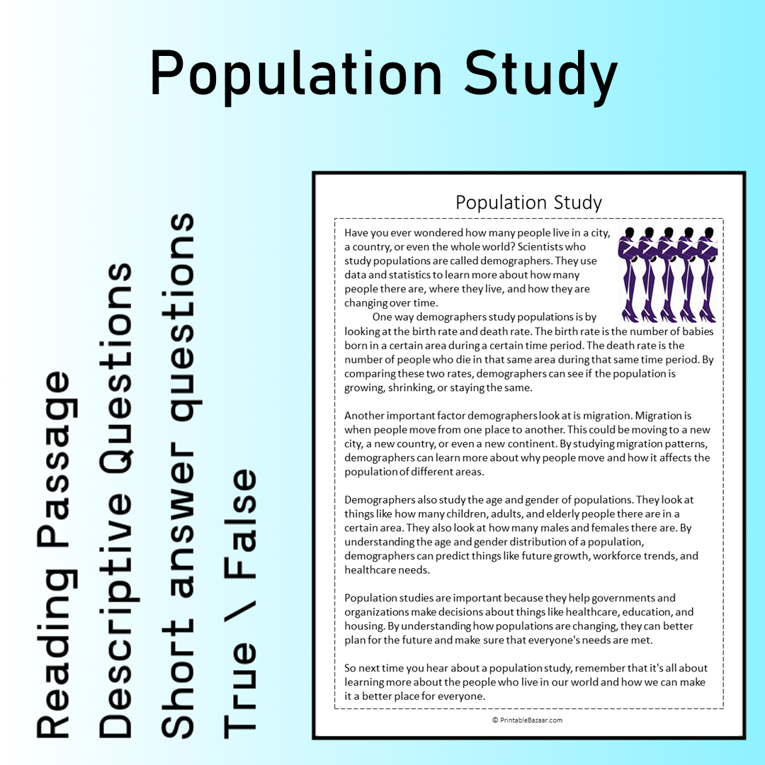 Population Study | Reading Comprehension Passage Printable Worksheet