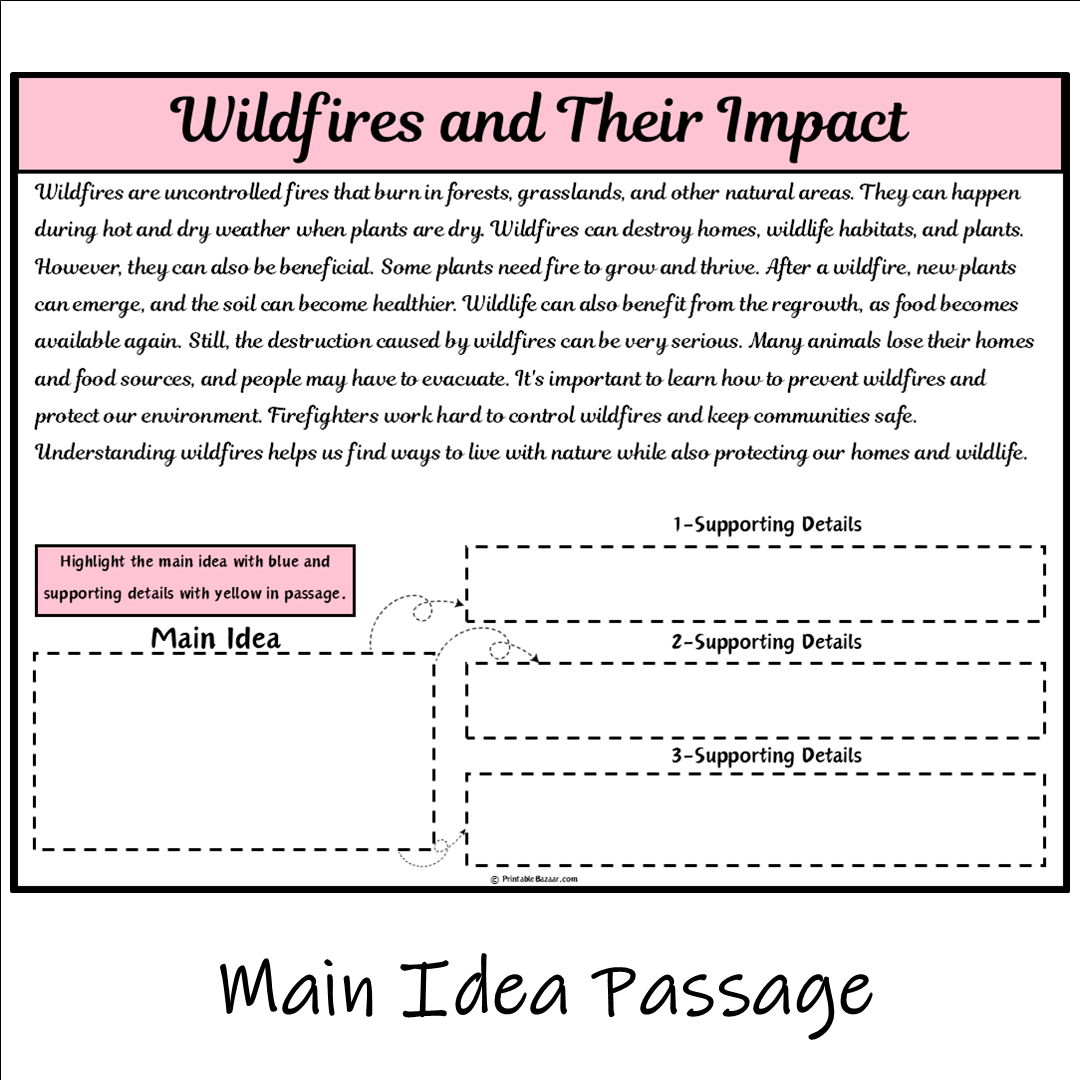 Wildfires and Their Impact | Main Idea and Supporting Details Reading Passage and Questions