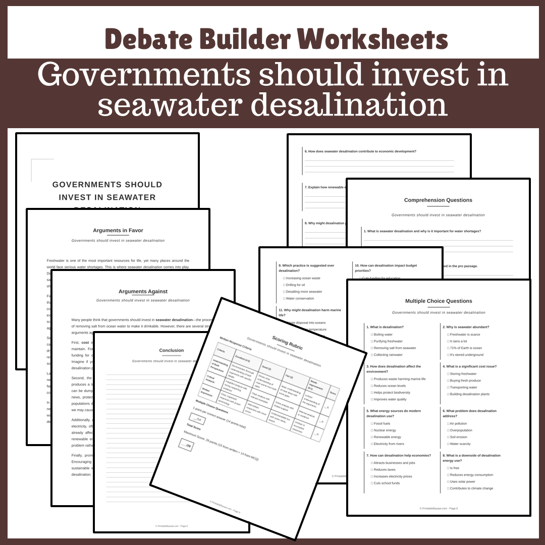 Governments should invest in seawater desalination | Favour and Against Worksheet Printable Activity