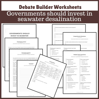 Governments should invest in seawater desalination | Favour and Against Worksheet Printable Activity