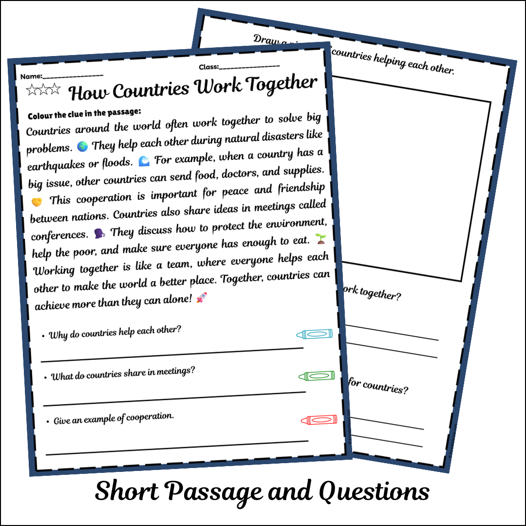 How Countries Work Together | Short Reading Comprehension Creative Worksheet
