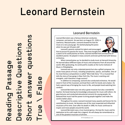 Leonard Bernstein | Reading Comprehension Passage Printable Activity