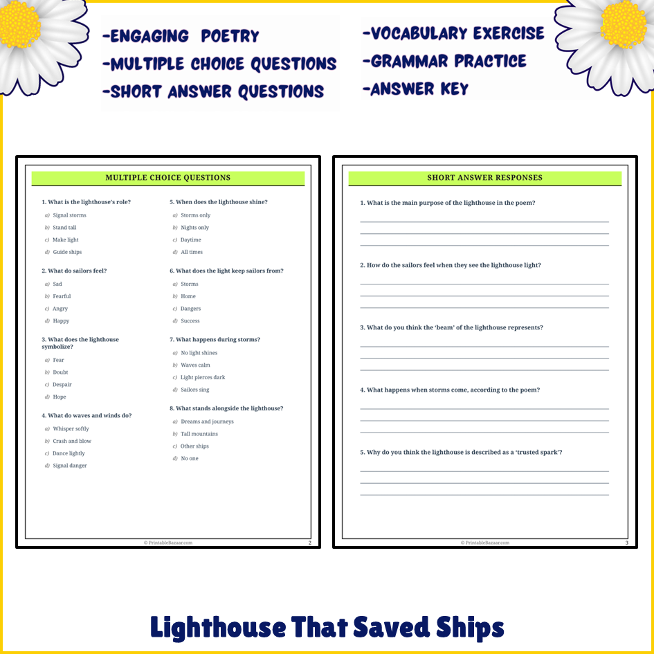 Lighthouse That Saved Ships | Poem Grammar Worksheet Printable Activity