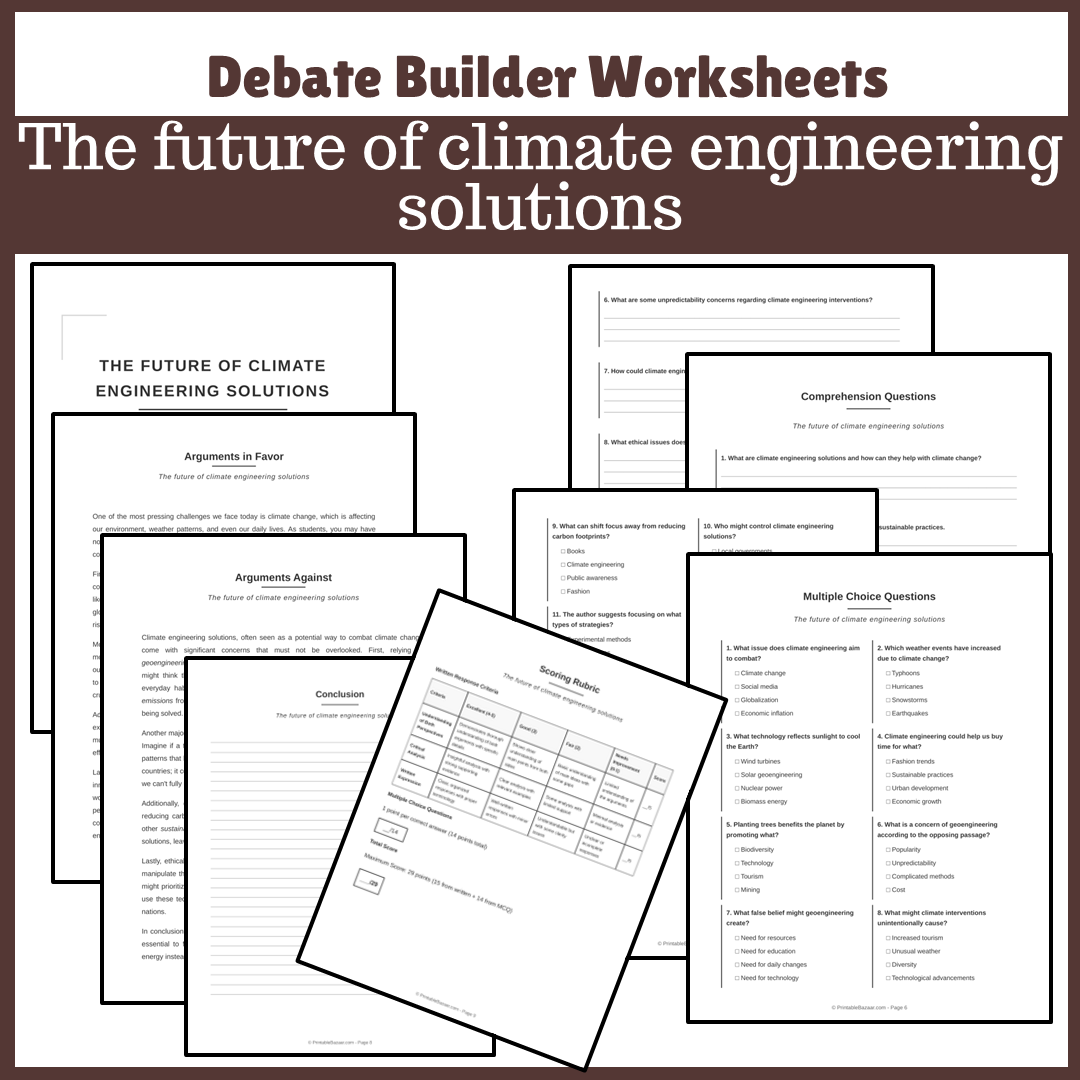 The future of climate engineering solutions | Favour and Against Worksheet Printable Activity