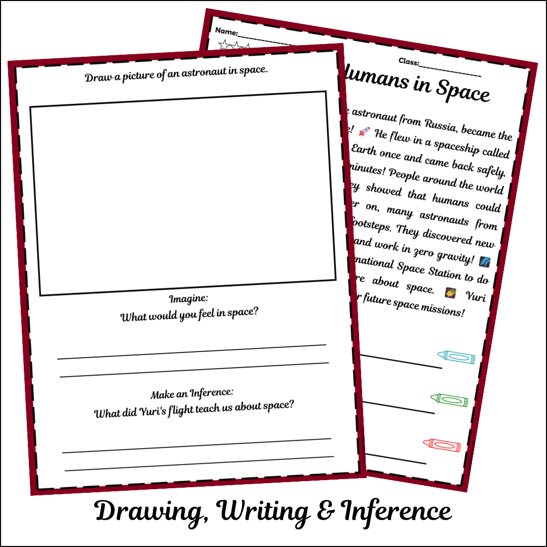 First Humans in Space | Short Reading Comprehension Creative Worksheet