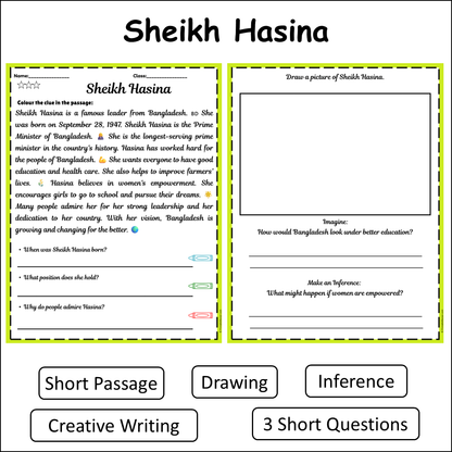 Sheikh Hasina | Short Reading Comprehension Creative Worksheet