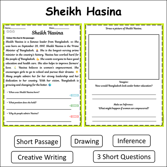 Sheikh Hasina | Short Reading Comprehension Creative Worksheet