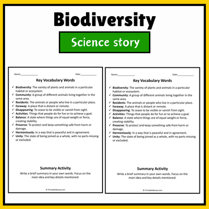 Biodiversity | Science Story Reading Comprehension Activity