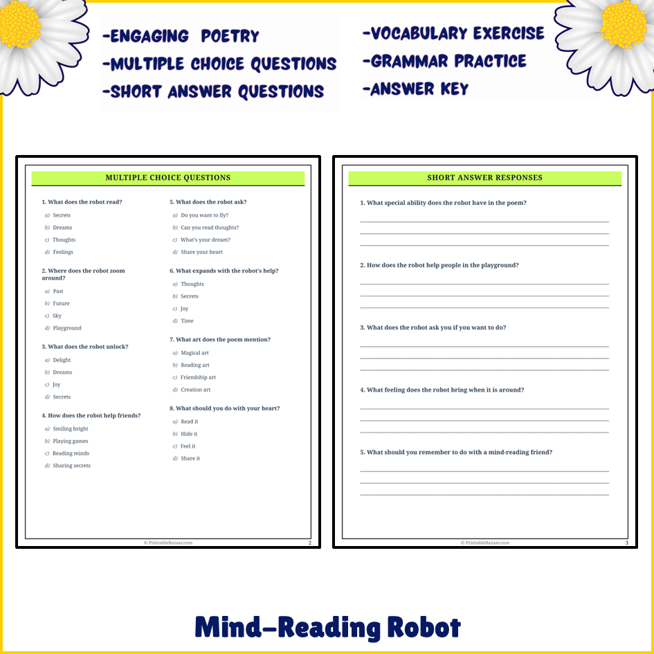 Mind-Reading Robot | Poem Grammar Worksheet Printable Activity