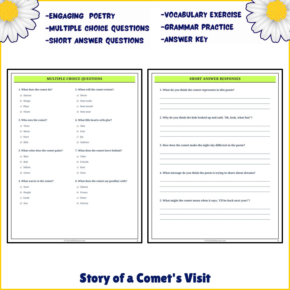 Story of a Comet's Visit | Poem Grammar Worksheet Printable Activity