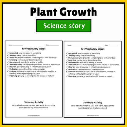 Plant Growth | Science Story Reading Comprehension Activity