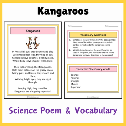 Kangaroos | Science Poem Reading Comprehension Activity