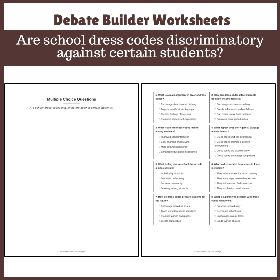 Are school dress codes discriminatory against certain students? | Favour and Against Worksheet Printable Activity