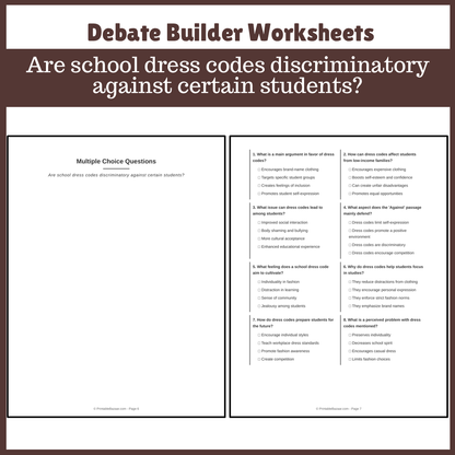 Are school dress codes discriminatory against certain students? | Favour and Against Worksheet Printable Activity