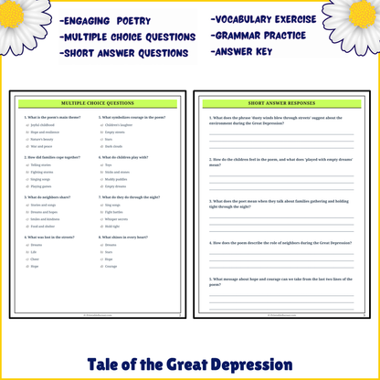 Tale of the Great Depression | Poem Grammar Worksheet Printable Activity