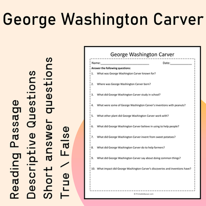 George Washington Carver | Reading Comprehension Passage Printable Activity