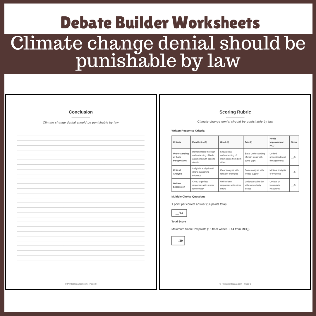 Climate change denial should be punishable by law | Favour and Against Worksheet Printable Activity