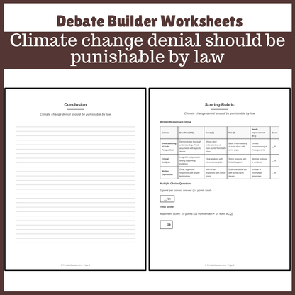Climate change denial should be punishable by law | Favour and Against Worksheet Printable Activity