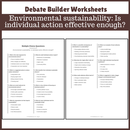 Environmental sustainability: Is individual action effective enough? | Favour and Against Worksheet Printable Activity