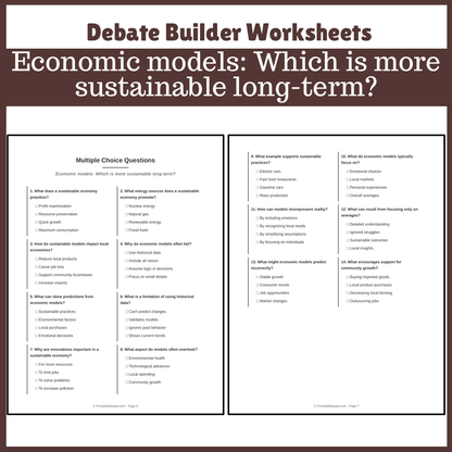 Economic models: Which is more sustainable long-term? | Favour and Against Worksheet Printable Activity
