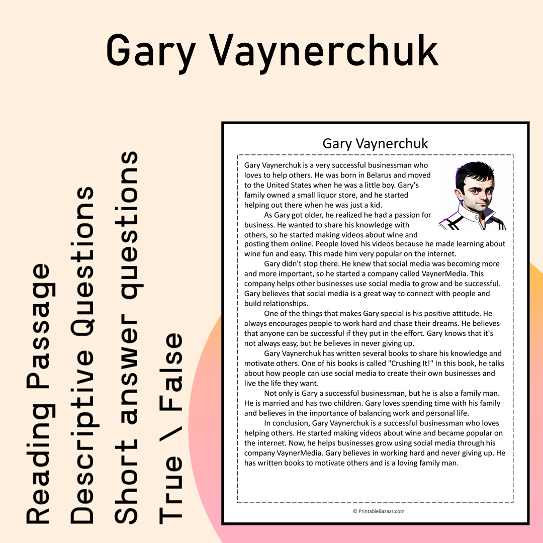 Gary Vaynerchuk | Reading Comprehension Passage Printable Activity
