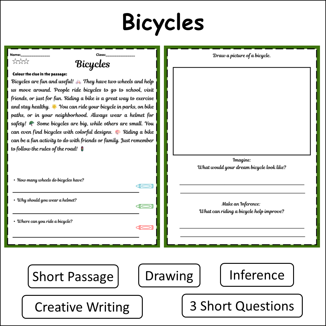Bicycles | Short Reading Comprehension Creative Worksheet