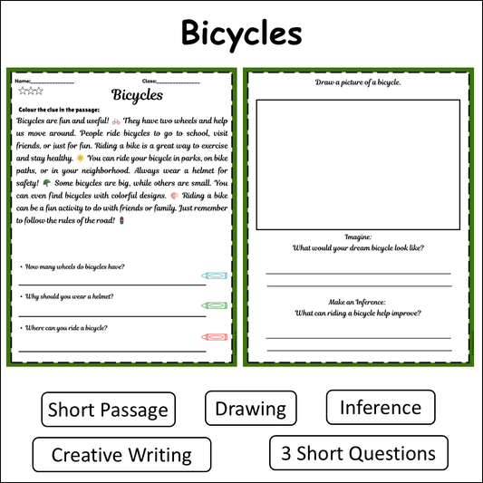 Bicycles | Short Reading Comprehension Creative Worksheet