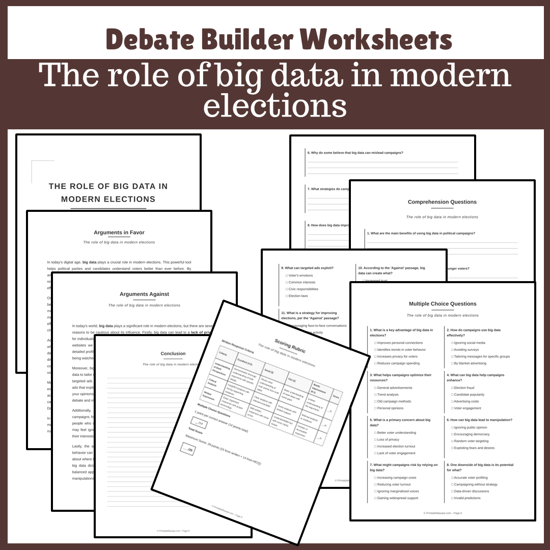 The role of big data in modern elections | Favour and Against Worksheet Printable Activity