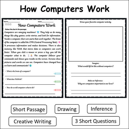 How Computers Work | Short Reading Comprehension Creative Worksheet