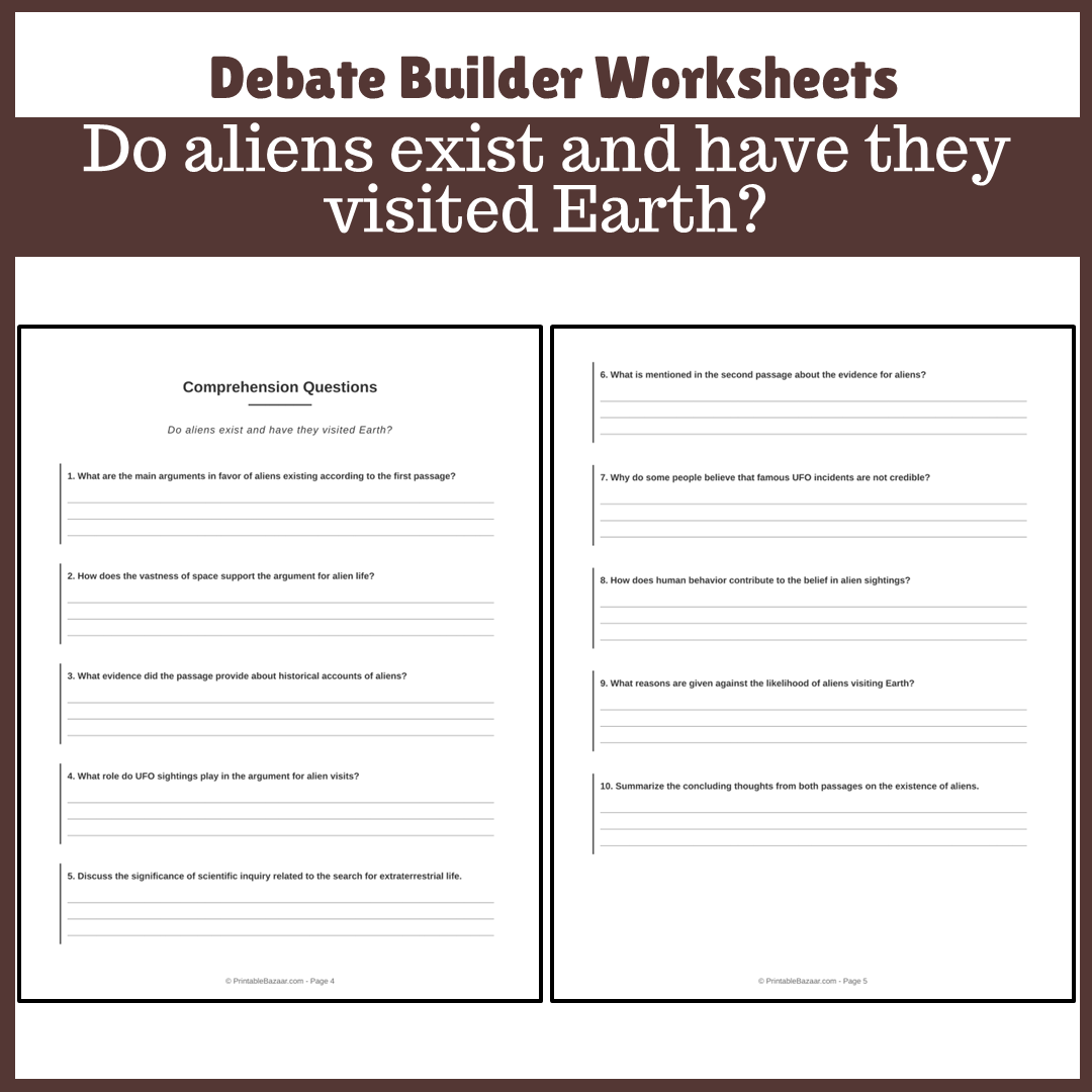 Do aliens exist and have they visited Earth? | Favour and Against Worksheet Printable Activity