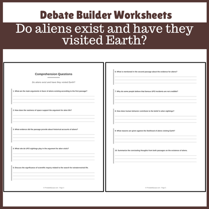Do aliens exist and have they visited Earth? | Favour and Against Worksheet Printable Activity