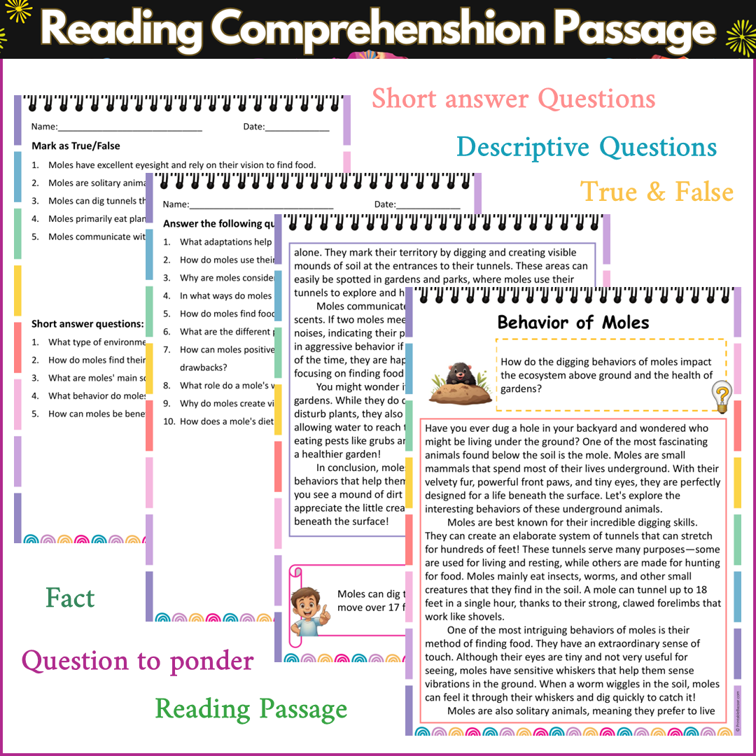 Behavior of Moles | Reading Comprehension Passage and Questions