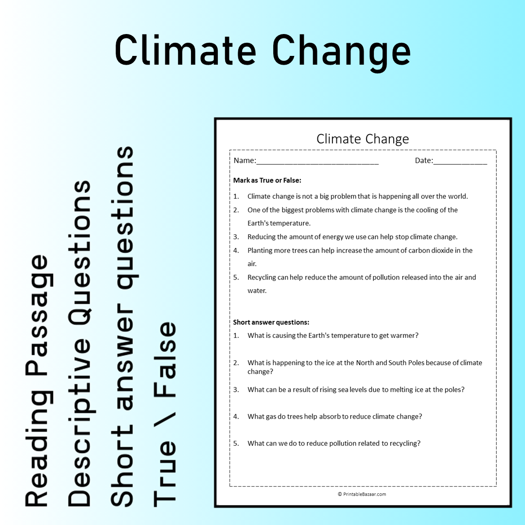 Climate Change | Reading Comprehension Passage Printable Worksheet