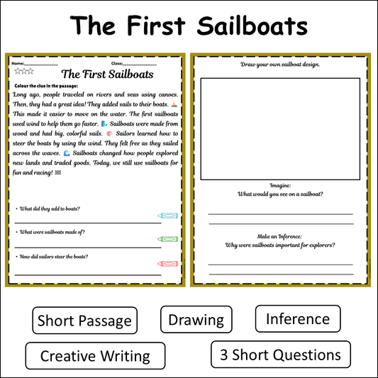 The First Sailboats | Short Reading Comprehension Creative Worksheet