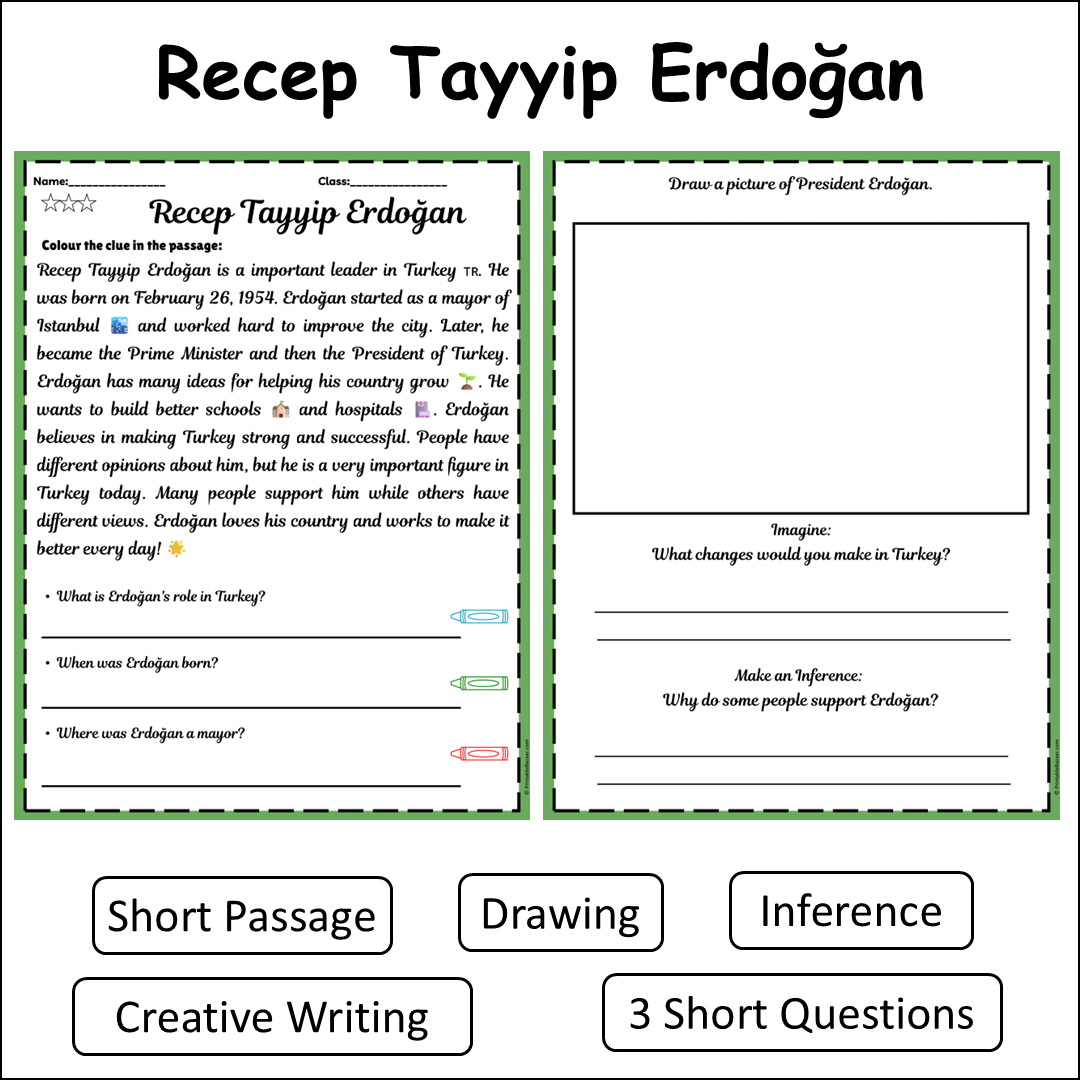 Recep Tayyip Erdoğan | Short Reading Comprehension Creative Worksheet