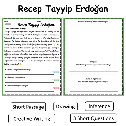 Recep Tayyip Erdoğan | Short Reading Comprehension Creative Worksheet