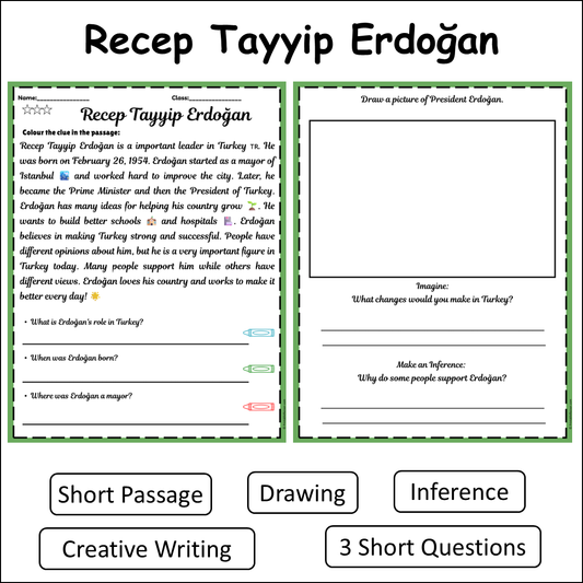 Recep Tayyip Erdoğan | Short Reading Comprehension Creative Worksheet