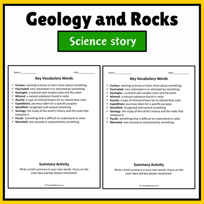 Geology and Rocks | Science Story Reading Comprehension Activity