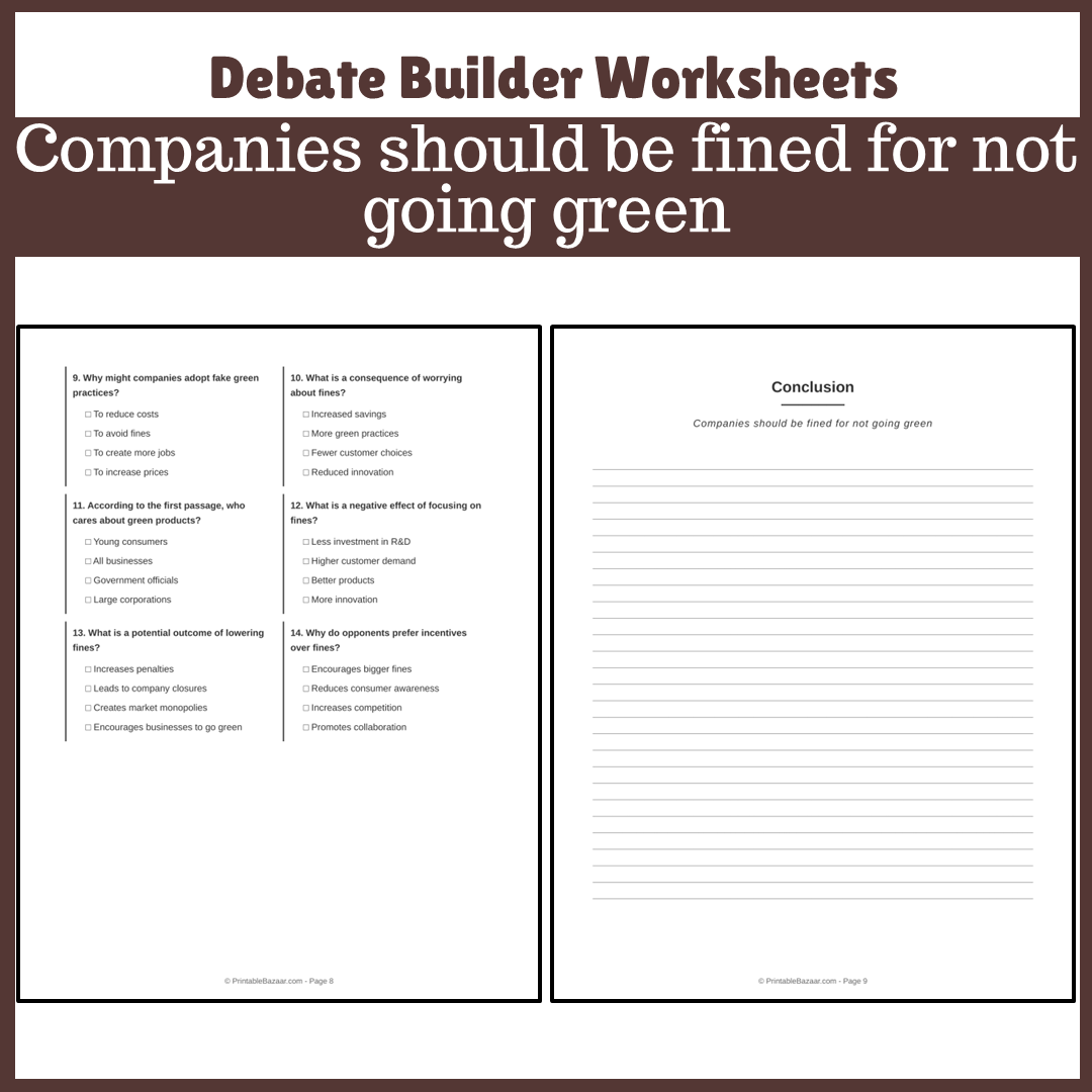 Companies should be fined for not going green | Favour and Against Worksheet Printable Activity