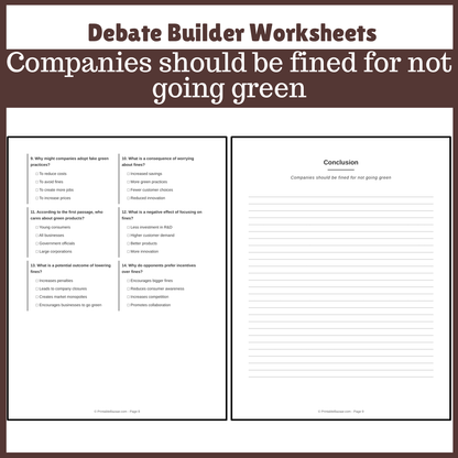 Companies should be fined for not going green | Favour and Against Worksheet Printable Activity