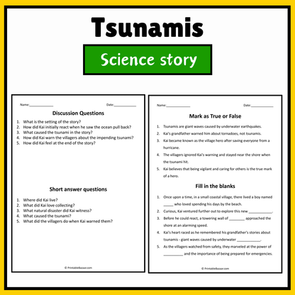 Tsunamis | Science Story Reading Comprehension Activity