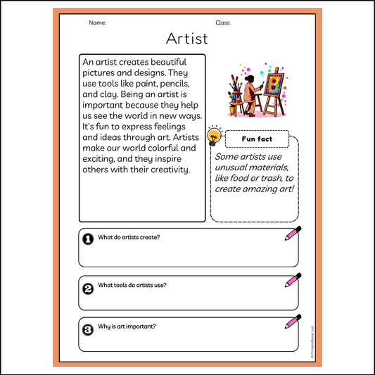 Artist | Reading Passage Comprehension Questions Writing Facts Worksheet