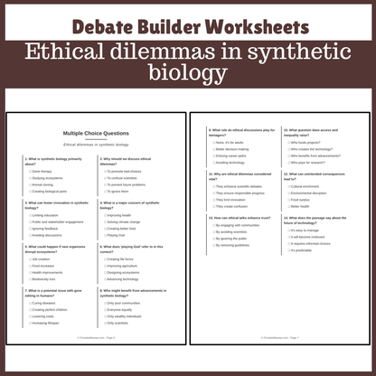 Ethical dilemmas in synthetic biology | Favour and Against Worksheet Printable Activity