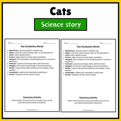 Cats | Science Story Reading Comprehension Activity