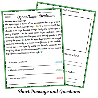 Ozone Layer Depletion | Short Reading Comprehension Creative Worksheet